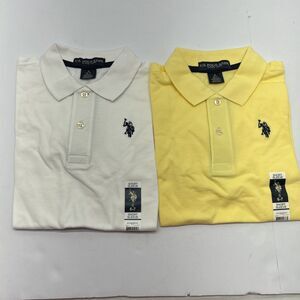 U.S. Polo Assn NEW 2 Pack Performance Pique Polo Shirt Yellow/White Boys SZ Smal